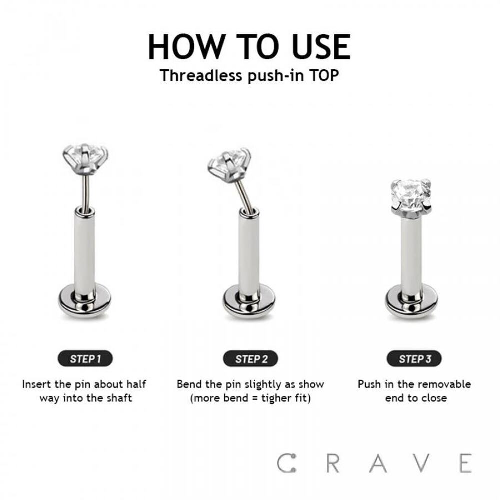 Opal Titanium Threadless (Push In) Round Labret-Gold/White - Picture 4 of 4
